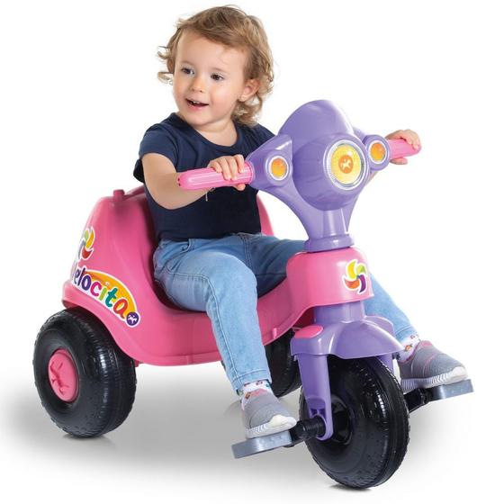 Imagem de Motoca Triciclo Infantil Meninas Velocita Rosa Calesita Pedal e Passeio