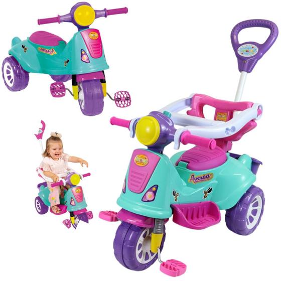 Imagem de Motoca Triciclo Multifuncional Com Pedal Haste Guia Empurrador Para Passeio Crianças Infantil Baby