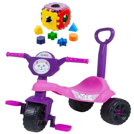 Imagem de Motoquinha Infantil Triciclo Gata + Brinquedo Encaixar Kendy