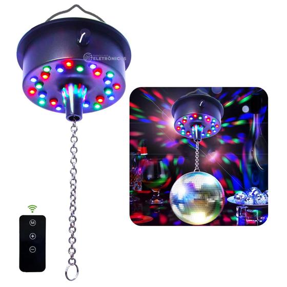 Imagem de Motor com Controle Remoto, 24 LEDs e Efeito Giratório para Globo Espelhado em Festas WS1105