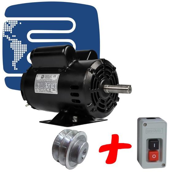 Imagem de Motor Elétrico Mono 3cv 2 Pólos Alta Rotação C/Polia e Chave