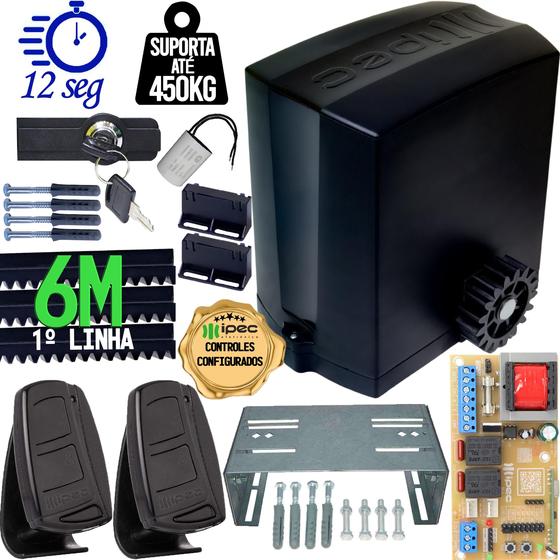 Imagem de Motor Portão Correr Automatizador 1/4 CV Deslizante DZ 450kg 440W 220V Base Fixar Cremalheira 6M Idealle Ipec