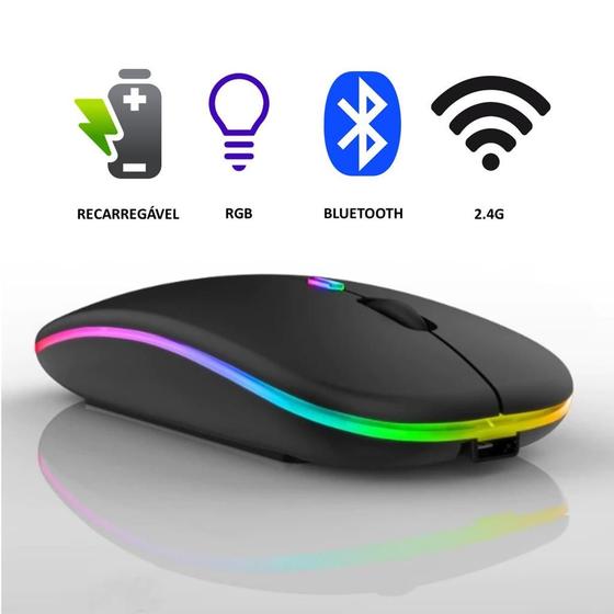 Imagem de Mouse Bluetooth e Wireless Recarregável Sem Fio Gamer Led Rgb 2.4 hz B 5.0 Compatível com Celular Notebook Computador Tablet