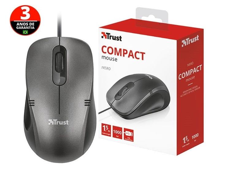 Imagem de Mouse C/ Fio 20404 Ivero Compacto E Ergonomico Optico Preto 1000 Dpi Usb