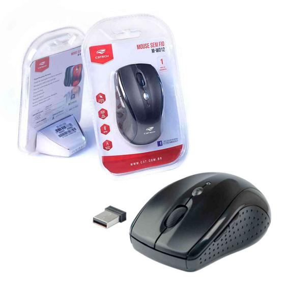 Mouse Wireless Óptico Led 1600 Dpis M-w012bk C3 Tech