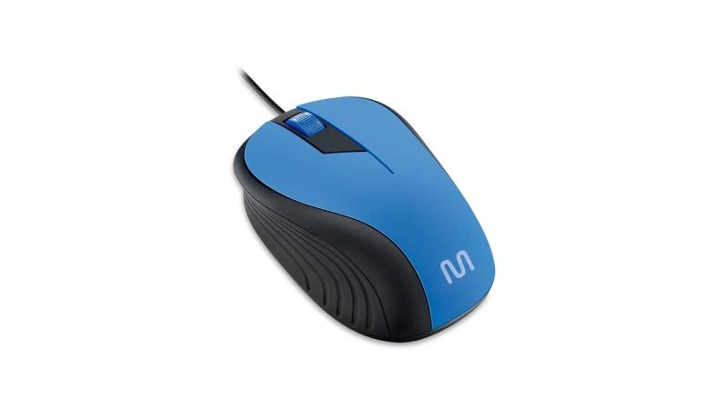 Imagem de Mouse Com Fio USB 1200dpi Textura Emborrachada Azul - MO226