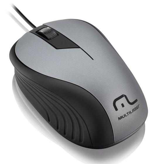 Imagem de Mouse Com Fio USB Emborrachado Cinza E Preto MO225 Multilaser