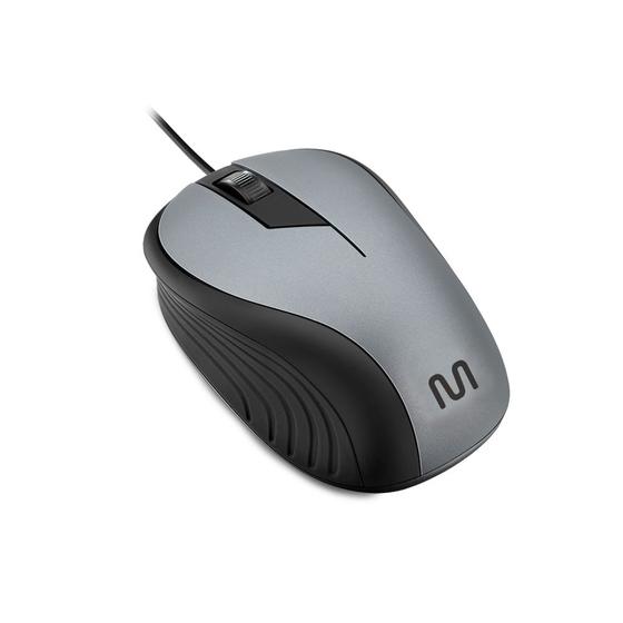 Imagem de Mouse Com Fio Wave Conexão Usb 1200dpi Cabo de 130cm 3 Botões Textura Emborrachada Cinza - MO225