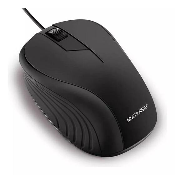 Imagem de Mouse Com Fio Wave Conexão Usb 1200dpi Cabo De 130cm 3 Botões Textura Emborrachada Preto - MO222 - MULTILASER