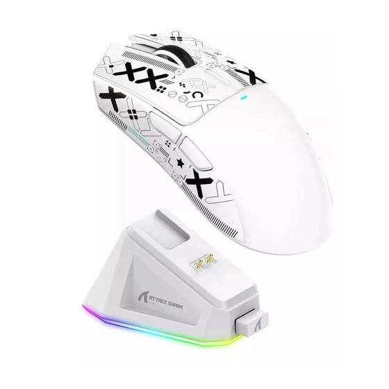 Imagem de Mouse Gamer Attack Shark X11, Branco, 22000DPI, RGB, Tri-Mode