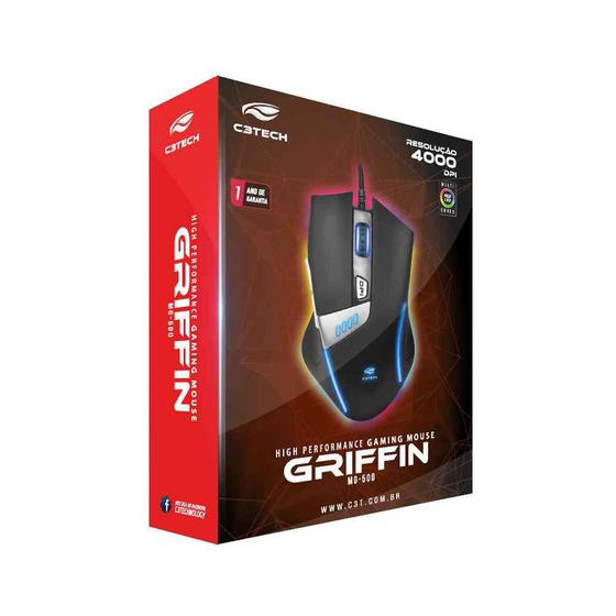 Imagem de Mouse Gamer C3Tech Usb Griffin 4000 Dpi C/ Led Mg-500Bk