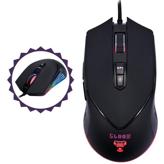 Imagem de Mouse Gamer Clanm King Até 10000DPI Com Iluminação Rgb Para  Computador e Notebook Cabo Trançado Grande