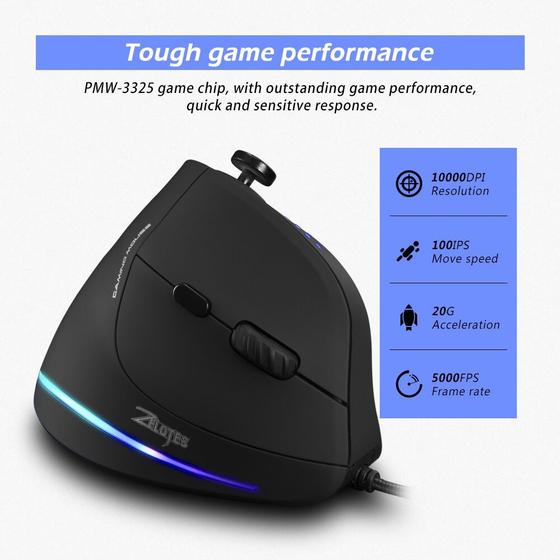 Imagem de Mouse Gamer com Fio Ergonômico - 10000 DPI, RGB e Luz de Fundo Colorida