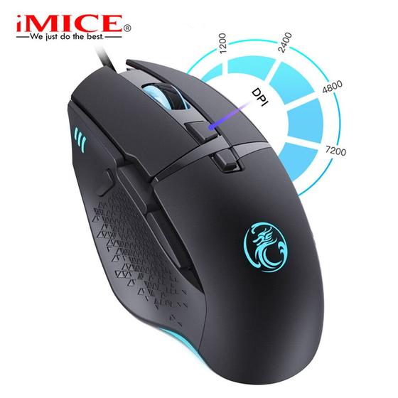 Imagem de Mouse Gamer com Fio Ergonômico - 8 Botões, 7200 DPI, LED USB para PC