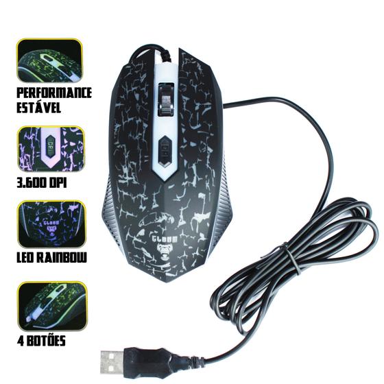 Imagem de Mouse gamer com fio jungle cl-mj806 preto/led/3600dpi/4d 1,5m - 4000 fps