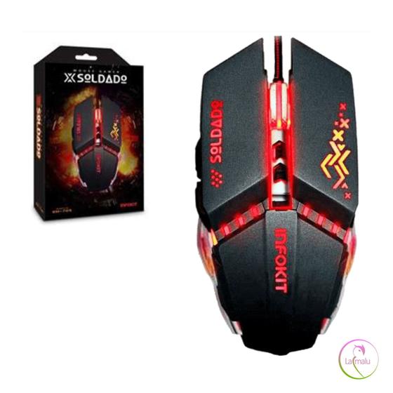 Imagem de Mouse Gamer com Fio USB - INFOKIT GM-705 X-SOLDADO Preto e Vermelho