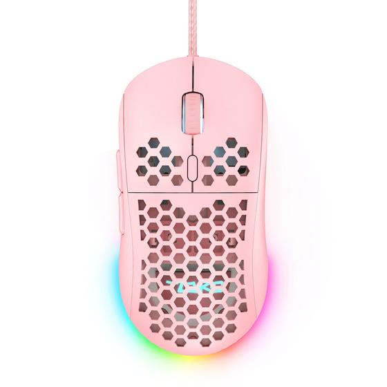 Imagem de Mouse Gamer DIERYA M1SE com Fio - 12800 DPI, RGB e Compatível com Windows/Linux (Rosa)