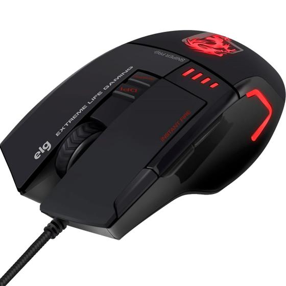 Imagem de Mouse Gamer Elg MGSP Sniper Pro - com Fio - 6400DPI - 8 Botoes - Preto