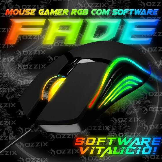Fade Gamer Mouse Gamer Fade LED RGB 8000DPI com Software 7 Botões Programáveis DPI ...