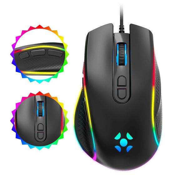 Imagem de Mouse Gamer Fortrek Cruiser New Edition Led Rgb Rainbow 7 Botões  Macro Até 12000 DPI Cabo 1,8m Têxtil Com Design Ergonômico