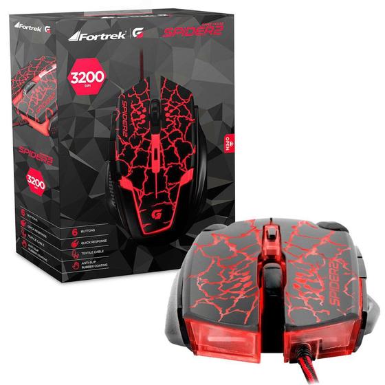 Imagem de Mouse Gamer Fortrek Spider II OM705 USB Preto e Vermelho 3200 DPI