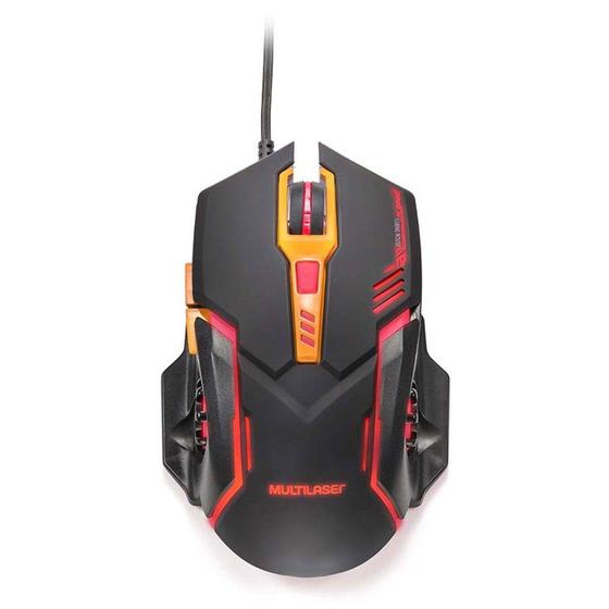 Imagem de Mouse Gamer Multi 2400DPI, Preto e Laranja com LED - MO270