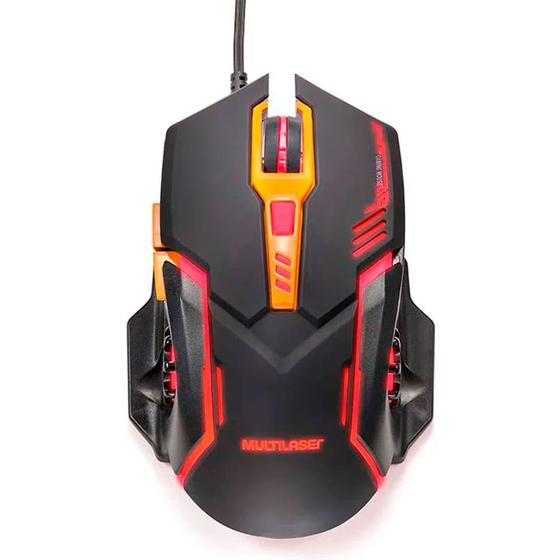 Imagem de Mouse Gamer Multilaser 2400 Dpi MO270 Preto e Laranja