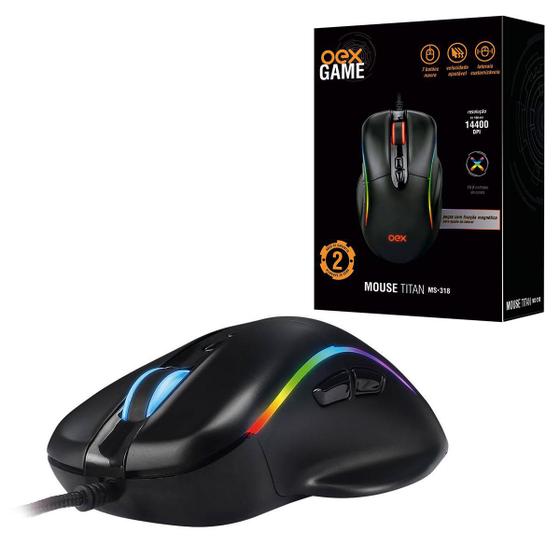 Mouse Gamer OEX Titan MS318, USB, 14400 DPI, LED RGB, 7 Botões, Sensor