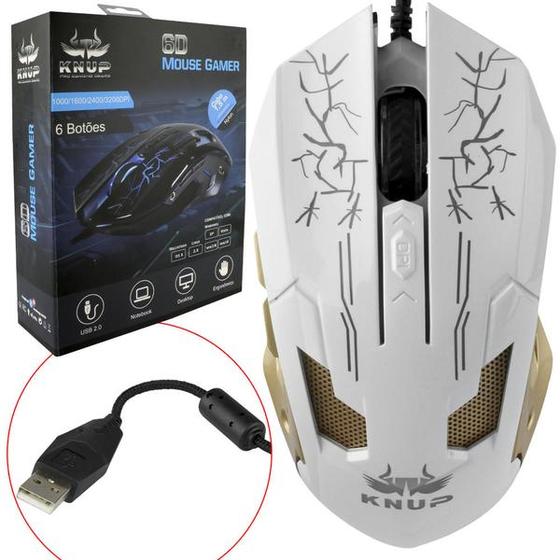 Mouse Gamer Pro Led Alta Precisão Pc Notebook 3200 Dpi Branco Knup KP-V35 KNUP Menor preço em Mouse Gamer Pro Led Alta Precisão Pc Notebook 3200 Dpi Branco Knup KP-V35 KNUP