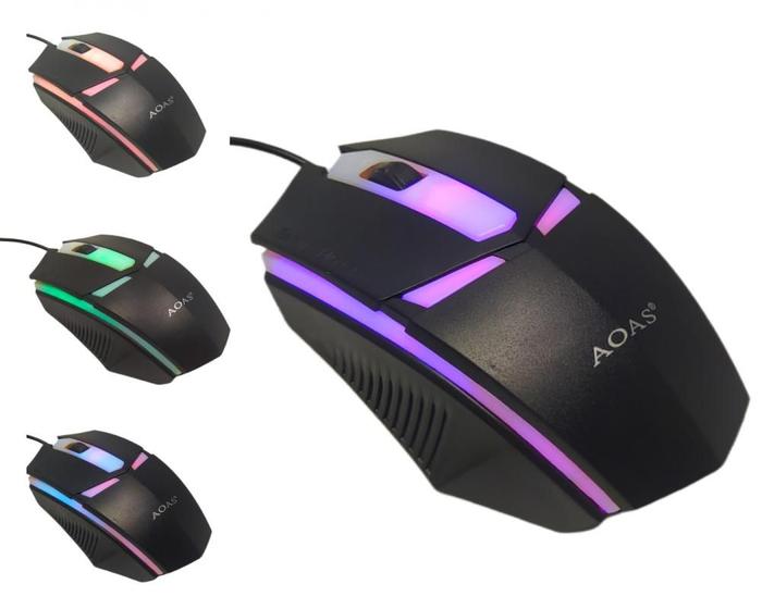 Imagem de Mouse Gamer RGB OAS-V01: 1200 DPI, 4 Cores LED, Botões Programáveis, Cabo Trançado, Ergonômico