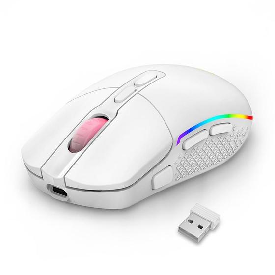 Mouse Gamer Sem Fio Redragon Invader Pro, RGB, 10000 DPI, 8 Botões, Wireless, Branco - M719W-RGB-PRO Imagem de Mouse Gamer Sem Fio Redragon Invader Pro, RGB, 10000 DPI, 8 Botões, Wireless, Branco - M719W-RGB-PRO