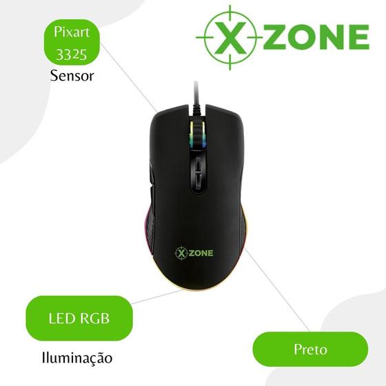 Imagem de Mouse gamer Xzone 16400 dpi GMF-02 Ergonômico, 7 Botões Programavéis, com Níveis de DPI, RGB, USB, Profissional, Gaming House, de Campeonato