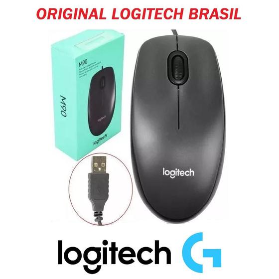 Imagem de Mouse Logitech M90 PRONTA ENTREGA COM FIO 1,75m Usb Preto Full Size GRANDE Original Garantia Logitech do Brasil