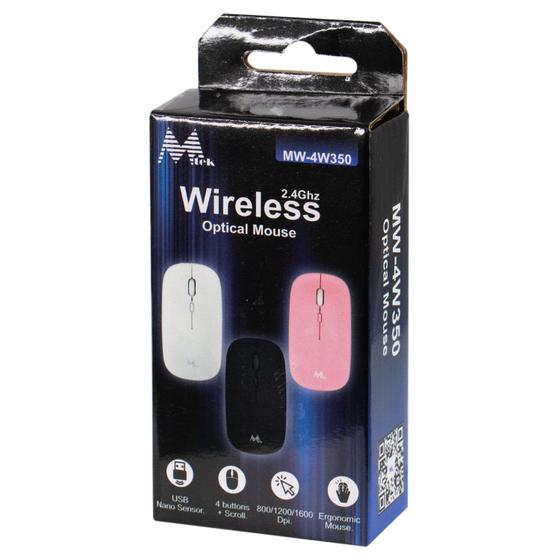 Imagem de Mouse Mtek MW-4W350W - Sem Fio - 1600 Dpi - 4 Botoes - Branco