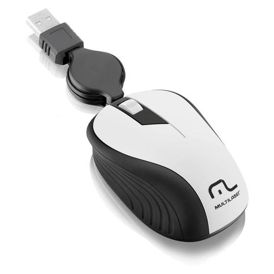 Imagem de Mouse Multilaser Retrátil Emborrachado Branco USB MO234