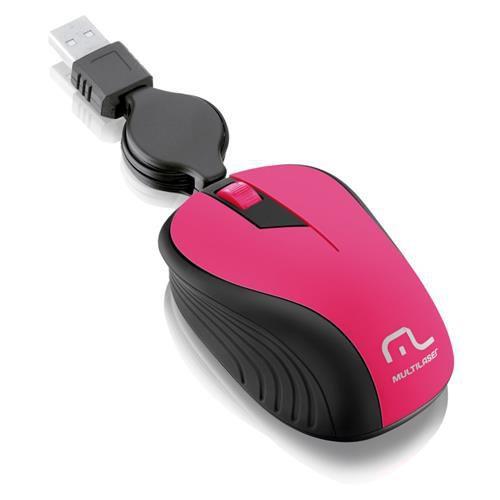 Imagem de Mouse Multilaser Retrátil Emborrachado Rosa USB - MO233