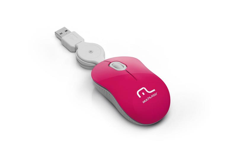 Imagem de Mouse Multilaser Retrátil Super Mini Pink Usb - MO185
