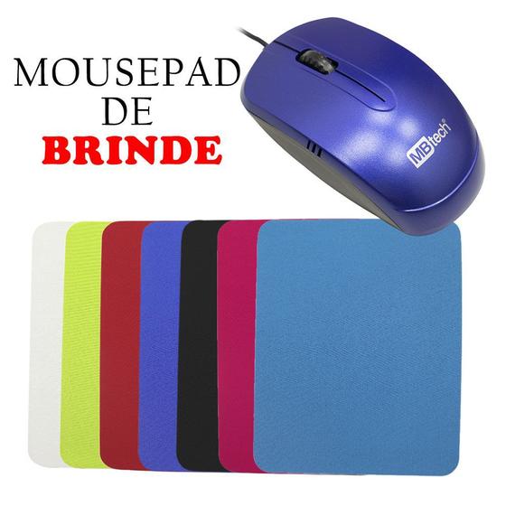 Imagem de Mouse Óptico Azul com fio  USB + Mousepad