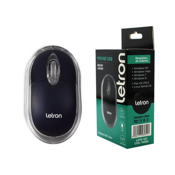 Imagem de Mouse Óptico C/ Led 3 Botões E 800Dpi Usb Preto 1601 Letron