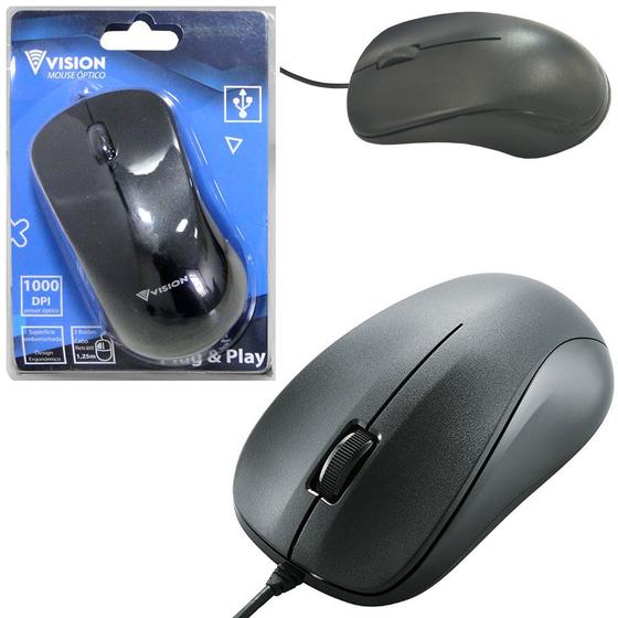 Imagem de Mouse optico com fio usb vision preto 1,25m