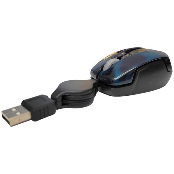 Imagem de Mouse Óptico Ergonômico Retrátil Usb Azul Para Notebook