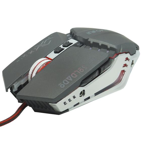 Mouse Óptico Gamer Usb 2400 Dpi 6 Botões Led Rgb 4 Cores Cabo Infokit X Soldado GM-705 Cinza Menor preço em Mouse Óptico Gamer Usb 2400 Dpi 6 Botões Led Rgb 4 Cores Cabo Infokit X Soldado GM-705 Cinza