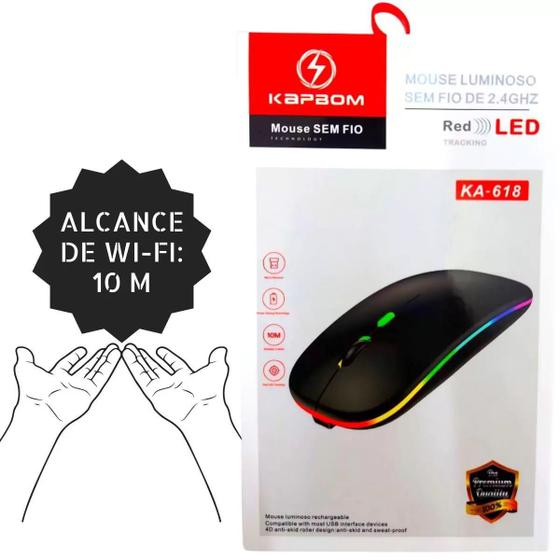 Imagem de Mouse Óptico S/fio Recarregável C/ Led Wireless Usb 2.4ghz