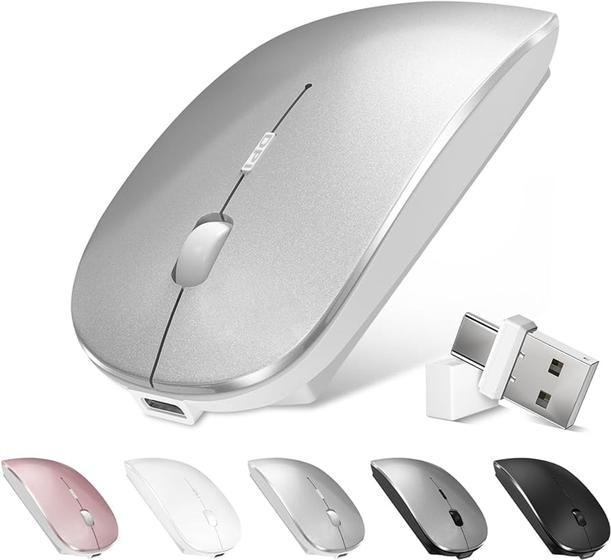 Imagem de Mouse Optico Sem Fio Recarregável USB Led Rgb Wirelles Usb Note - Prime Branco