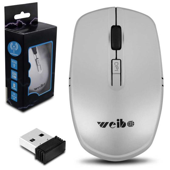 Imagem de Mouse Óptico Wireless Sem Fio Sensor LED USB 2.4GHz 3 Botões 3200 DPI Prata Notebook Computador