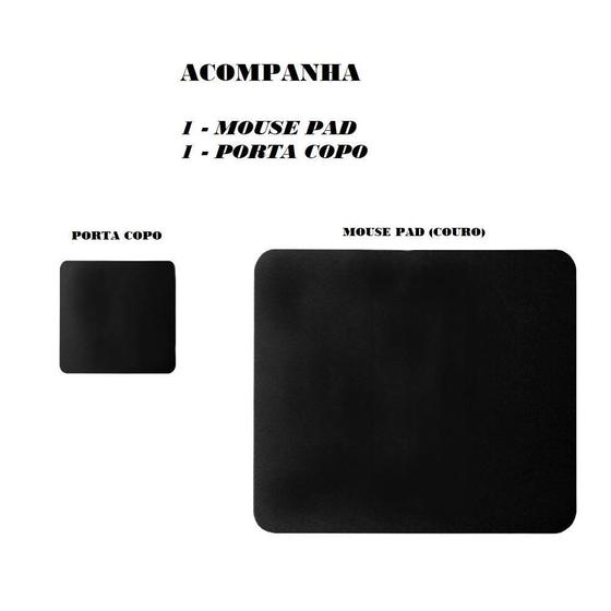 Imagem de Mouse Pad Couro Escritorio Ofice 20X20 + Suporte Copo