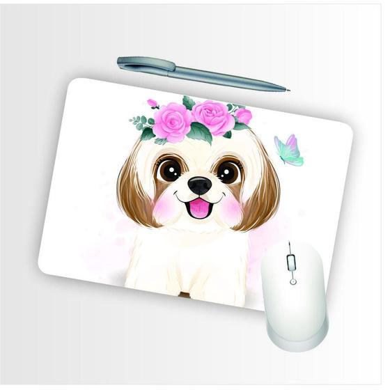 Imagem de Mouse Pad Emborrachado Personalizado Shitzu Flores