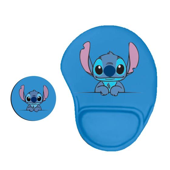 Imagem de Mouse Pad Ergonômico e Porta Copo Stitch Azul