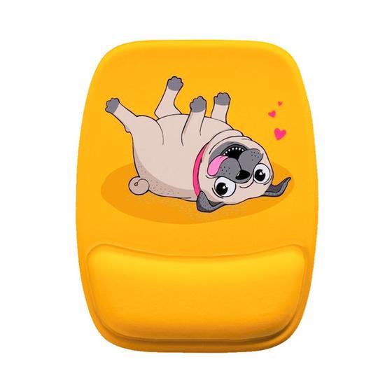 Imagem de Mouse Pad Ergonomico Pug Deitado Fundo Laranja