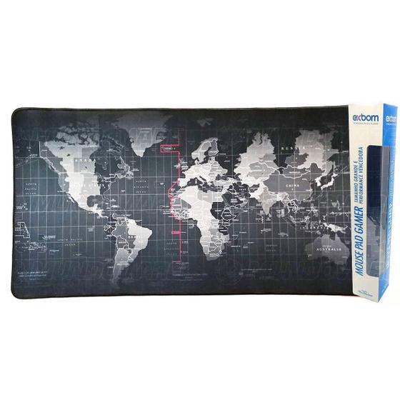 Imagem de Mouse Pad Extra Grande 700x350x3mm Gamer com Bordas Costuradas e Base Antiderrapante Exbom Mousepad MP-7035C Mapa Mundi